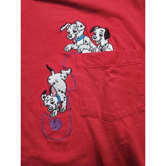 Vintage Disney 101 Dalmations Shirt Mens XL Red Embroidered Puppy Dog Pocket 90s - Picture 2 of 6